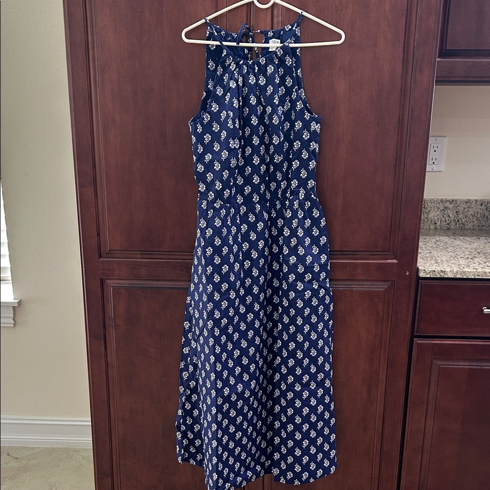 J. Crew Navy Floral Midi Dress with Pockets